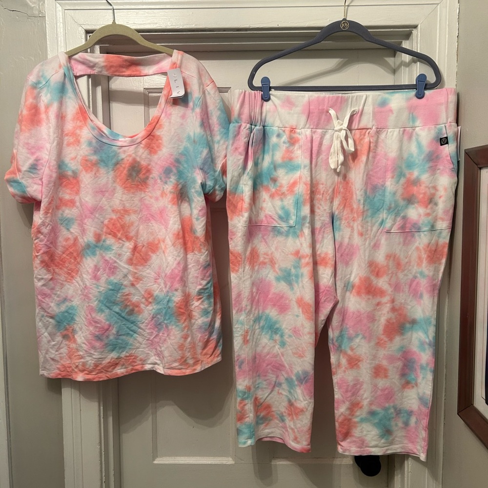 Lane Bryant Pink & Blue Tie-Dye Pajama Set 18/20